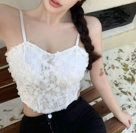 Tank Top Floral Bralette Camisole Basic Lingerie white