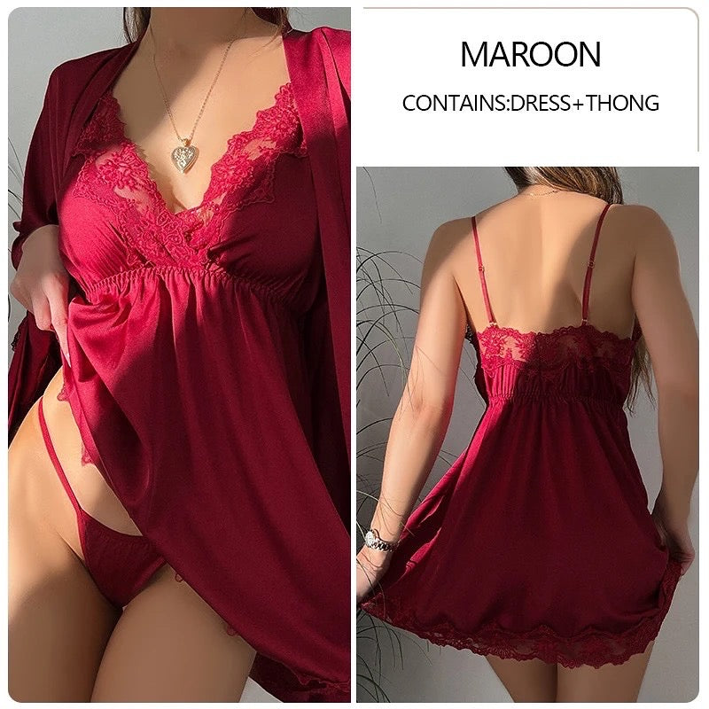 Basic Lingerie Satin Silk Two Piece Lingerie Suit