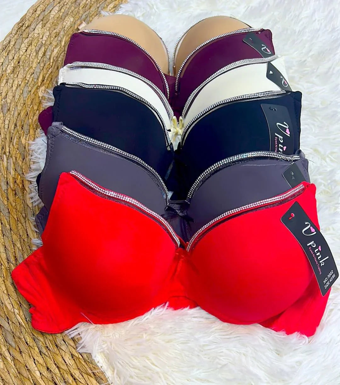 T-Shirt Bra Double Padded with Fancy Zircon Lace