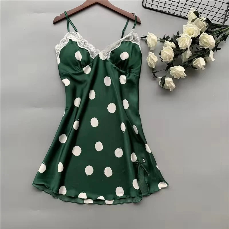 Basic Lingerie Polka Dot Silk Satin Nighty green