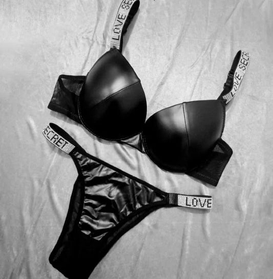 BLS Leather Bra & Thong Lingerie Set