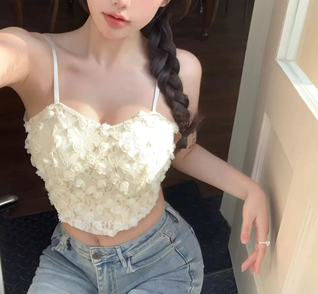 Tank Top Floral Bralette Camisole Basic Lingerie white