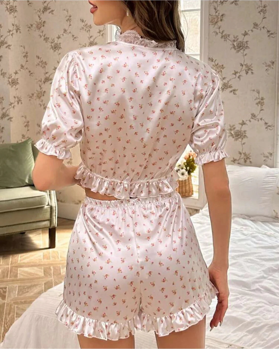 Soft Satin Silk Camisole Shorts Lingerie Set