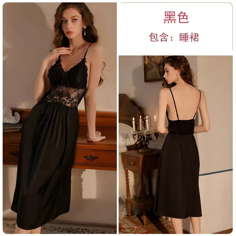 Shien Lingerie Lace Nighty Elegant Net with Sleek Gown