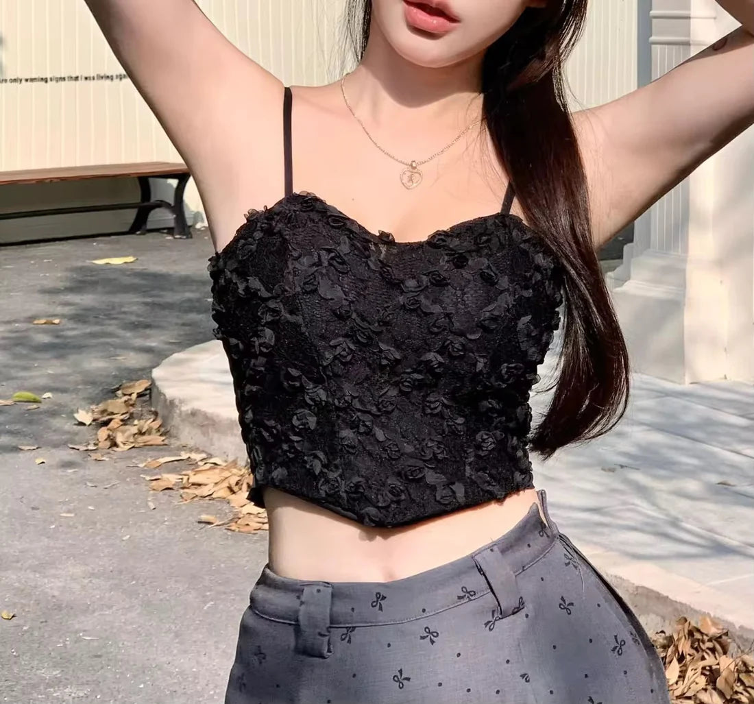 Tank Top Floral Bralette Camisole Basic Lingerie black