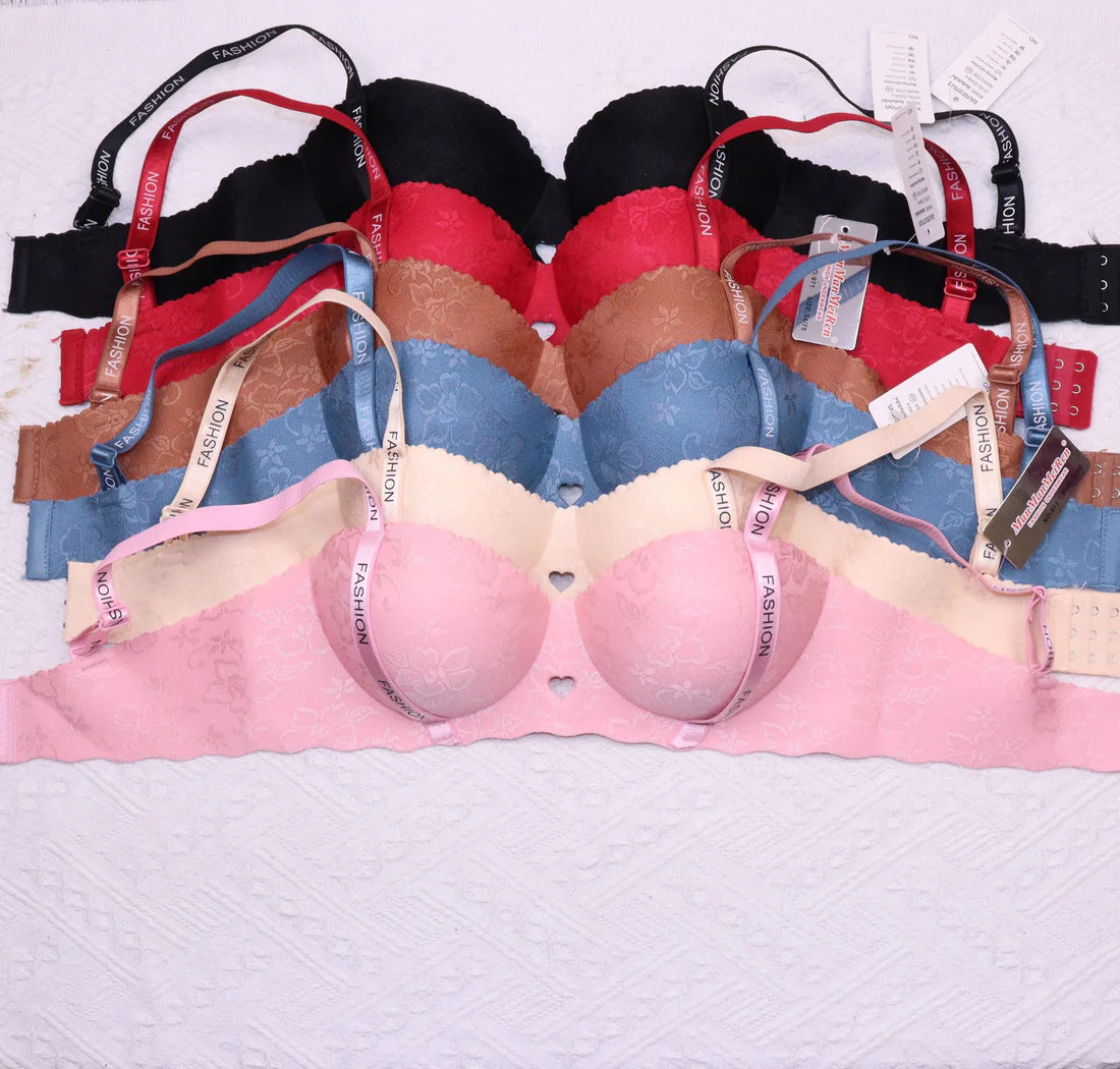 T-Shirt Bra Self Print Demi Cup Trendy Straps Fashion Wireless Bra