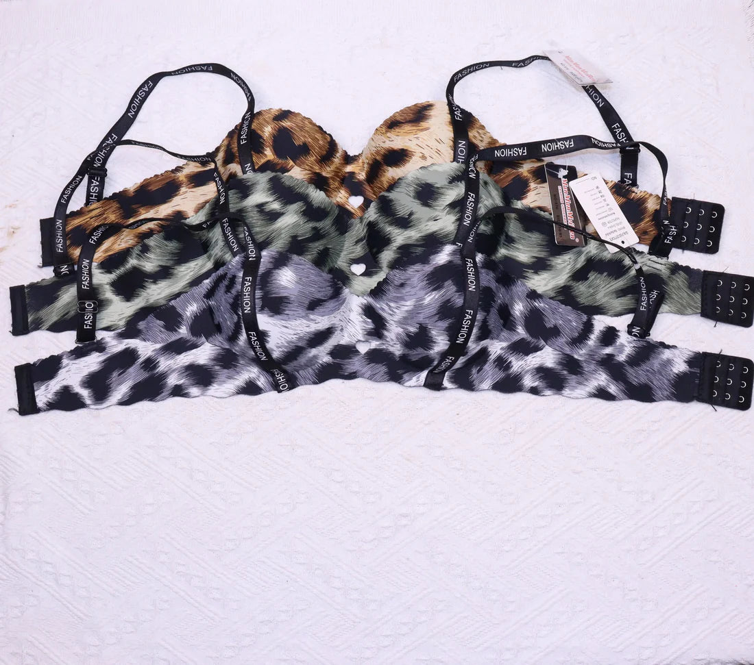 T-Shirt Bra Leopard Demi Cup Trendy Straps Fashion Wireless Bra brown