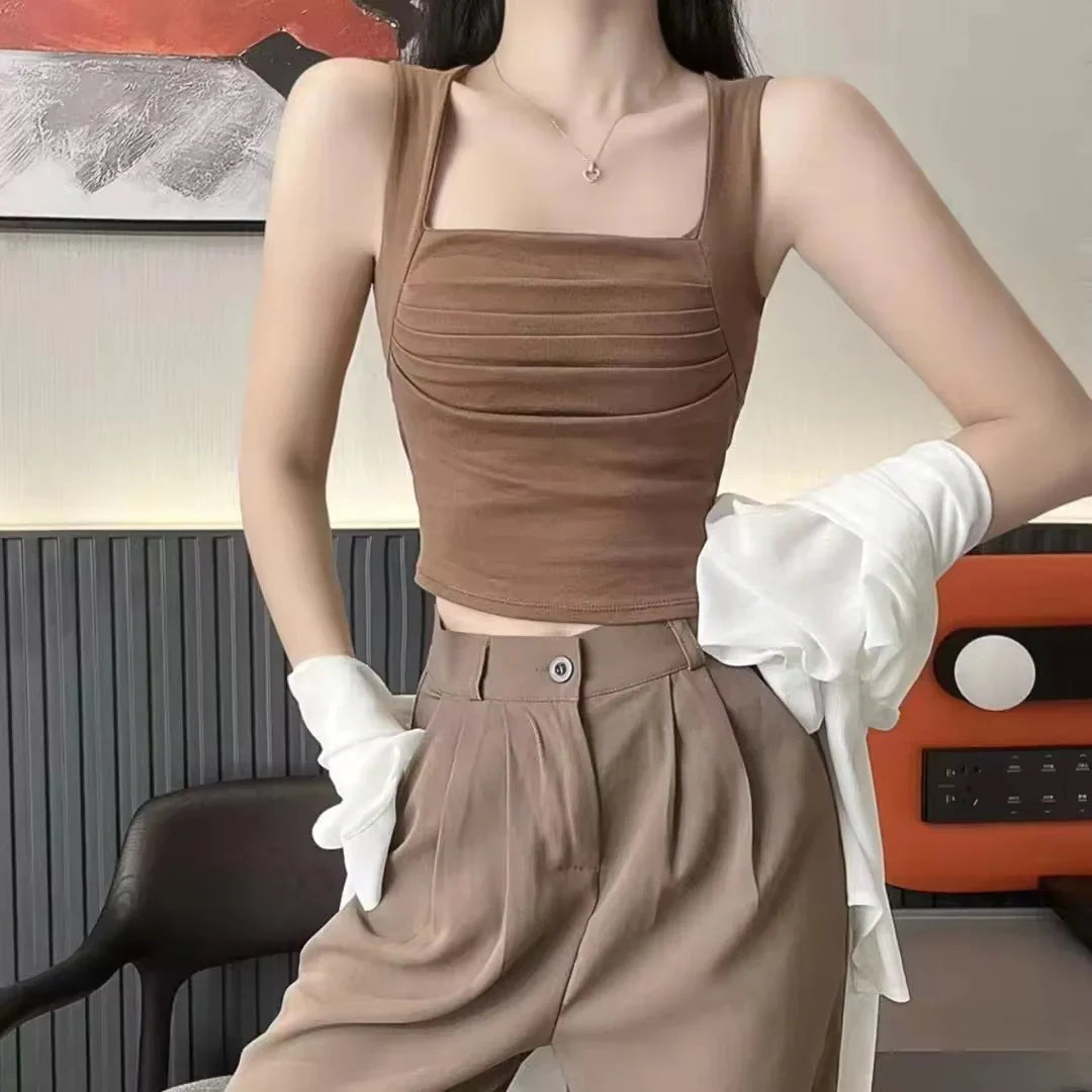 Basic Tank Top Padded Cotton Crop Top Bralette brown