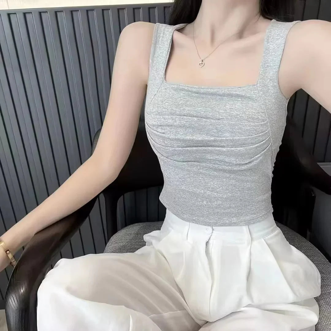 Basic Tank Top Padded Cotton Crop Top Bralette grey