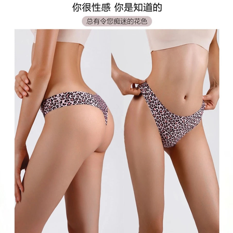Women Leopard Print Briefs Sexy Satin Knickers Seamless Thongs Panties  Underwear