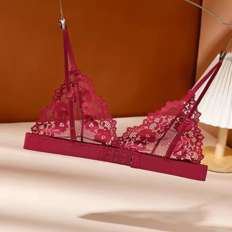 Non Padded Thin Straps Mesh Bra Panty Set Wireless