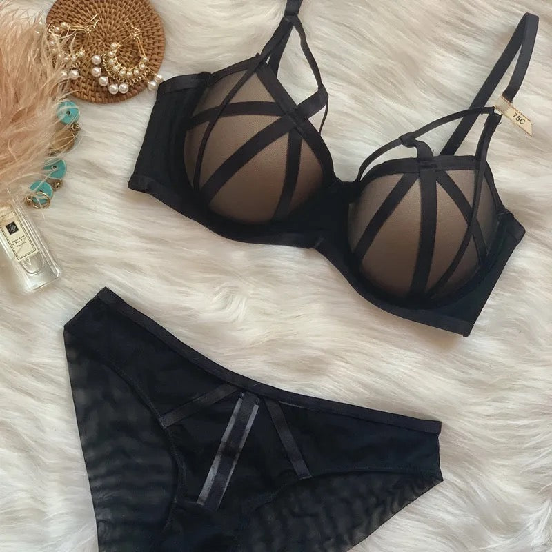 Basic Lingerie Pushup Bra Panty Set Hollow Design