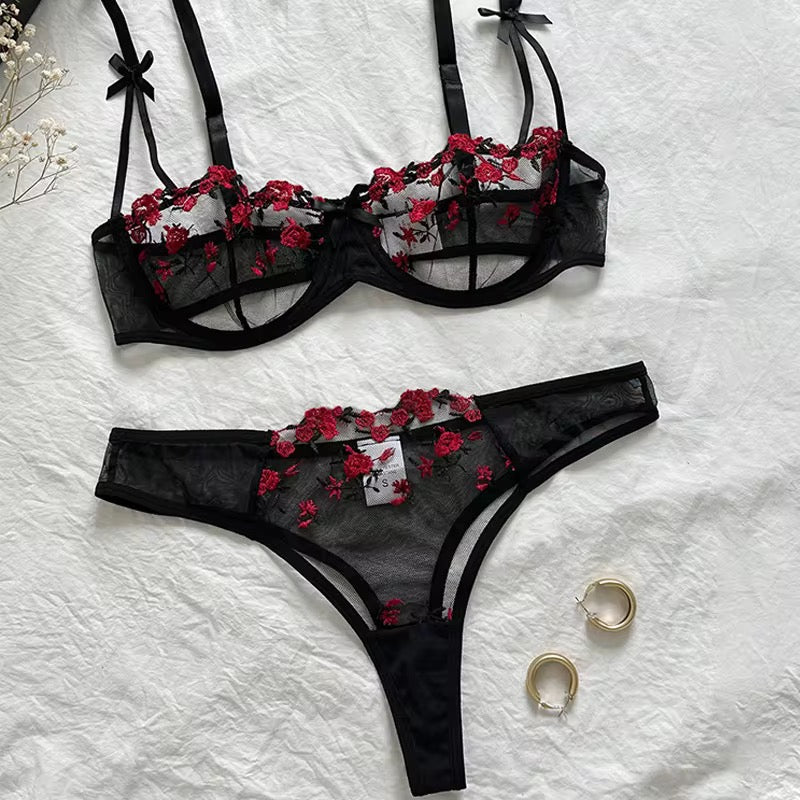 BLS "Royal-Allure" Bow Strap Lingerie Set – Floral Mesh Beauty