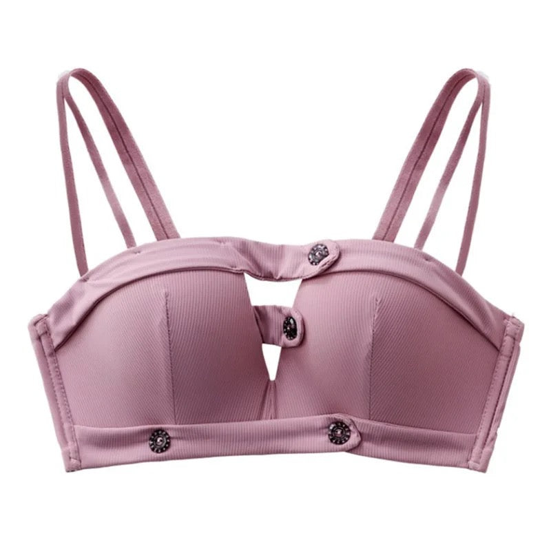 Basic Bra Panty Set Casual Style Double Strap Buttons