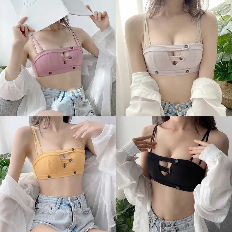 Basic Bra Panty Set Casual Style Double Strap Buttons