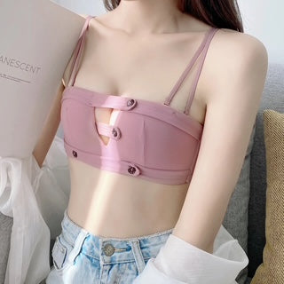 Basic Bra Panty Set Casual Style Double Strap Buttons