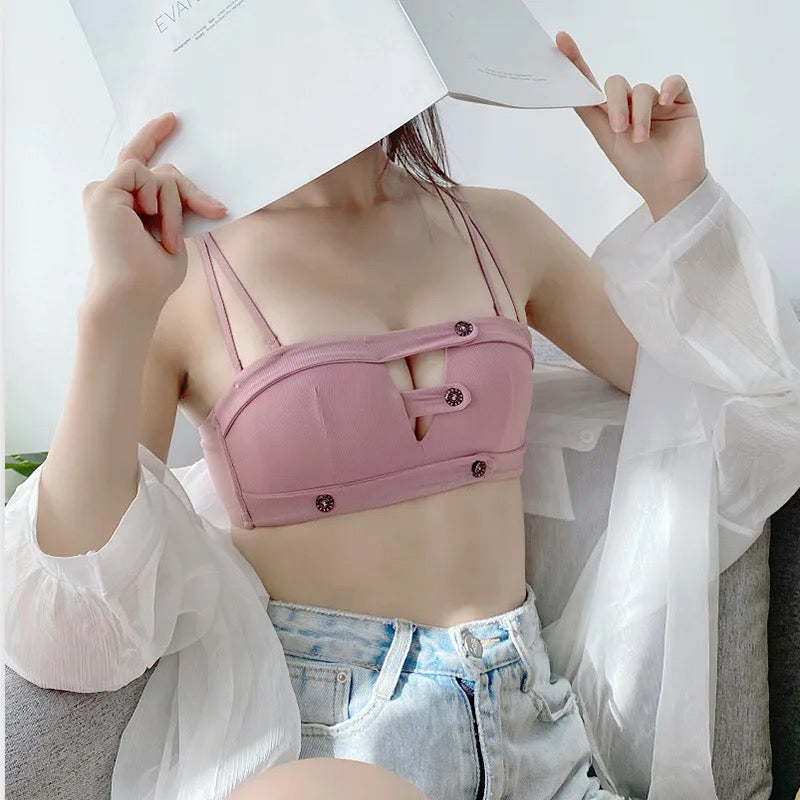 Basic Bra Panty Set Casual Style Double Strap Buttons