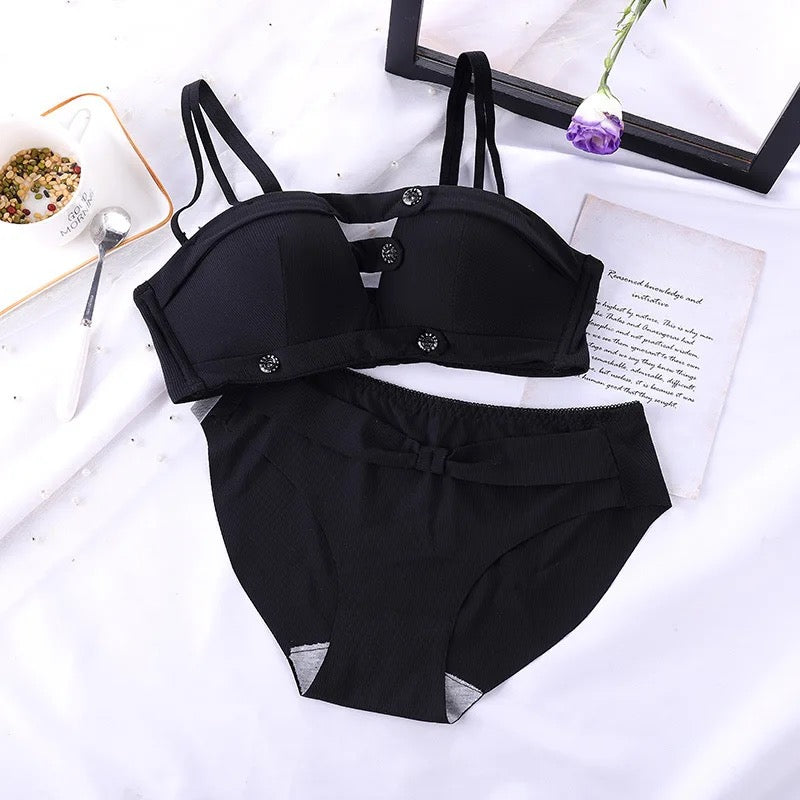 Basic Bra Panty Set Casual Style Double Strap Buttons