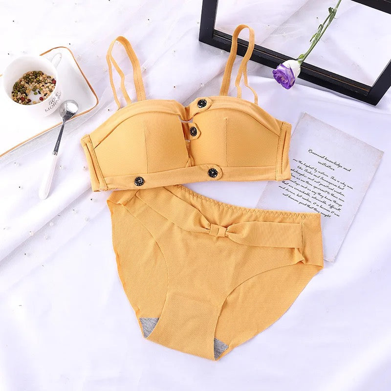 Basic Bra Panty Set Casual Style Double Strap Buttons