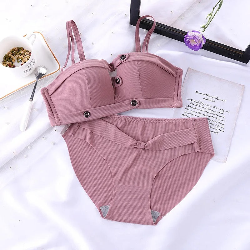 Basic Bra Panty Set Casual Style Double Strap Buttons