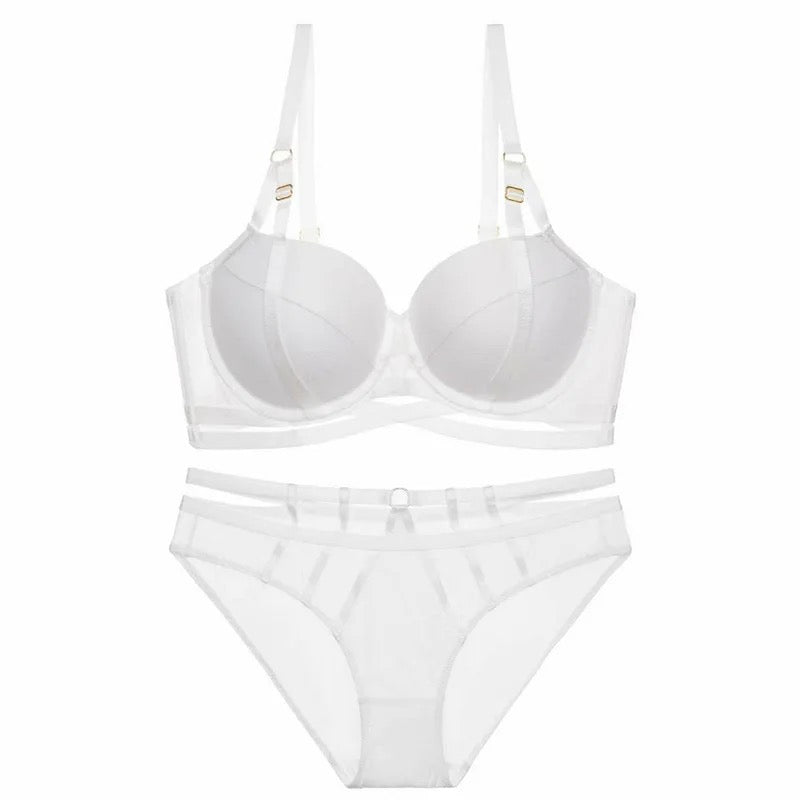 Basic Stripped Lingerie Set Hollow Mesh