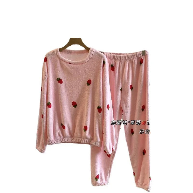 Strawberry Winter Fleece Warm Night Suit for Women