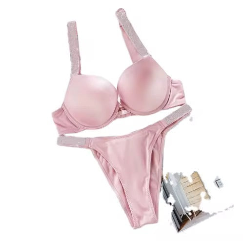 Seamless Silver Straps Bra Underwear Set Lingerie