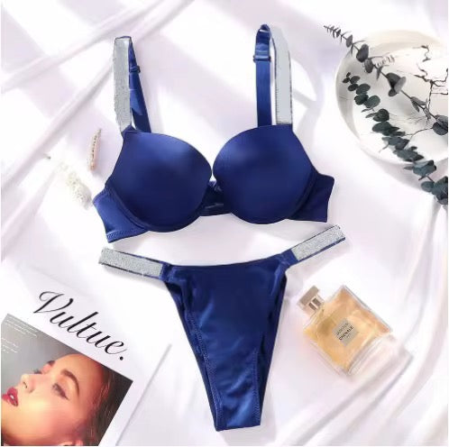 Seamless Silver Straps Bra Underwear Set Lingerie