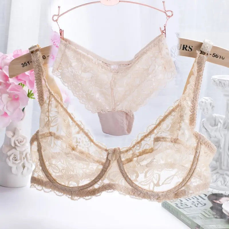 See Through Net Non Padded Bra Panty Set Basic