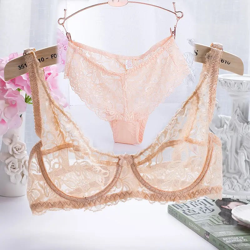 See Through Net Non Padded Bra Panty Set Basic