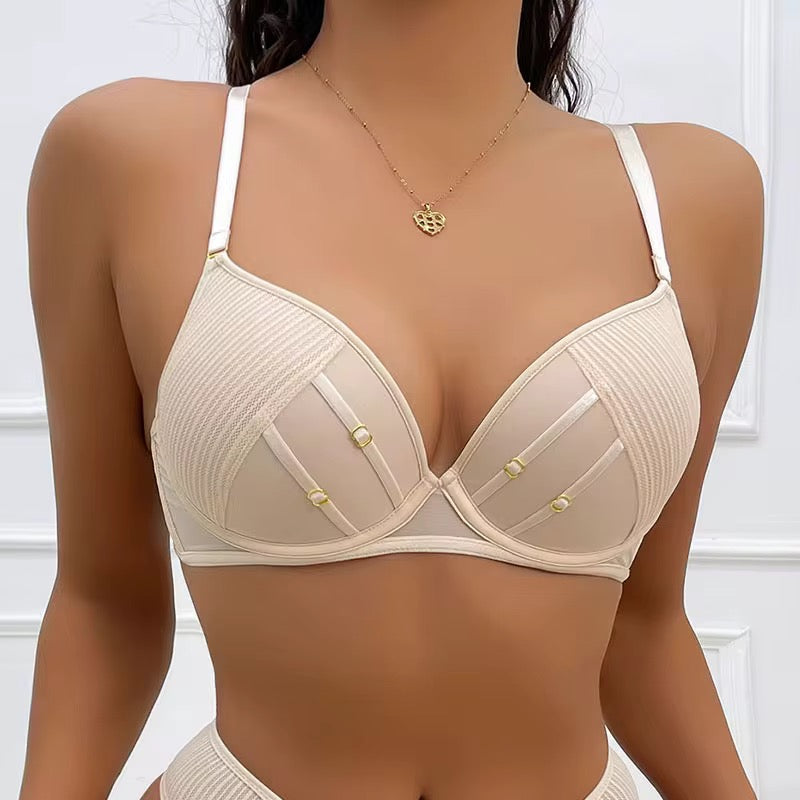 Pearl Bra Underwear Set Underwired Pushup Lingerie Set