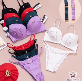 Pearl Bra Underwear Set Underwired Pushup Lingerie Set