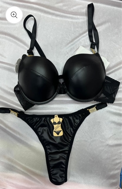 Bra Panty Set Pushup Leather