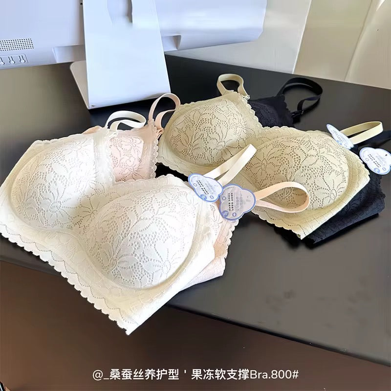 White lace bra on a table with a blurred background