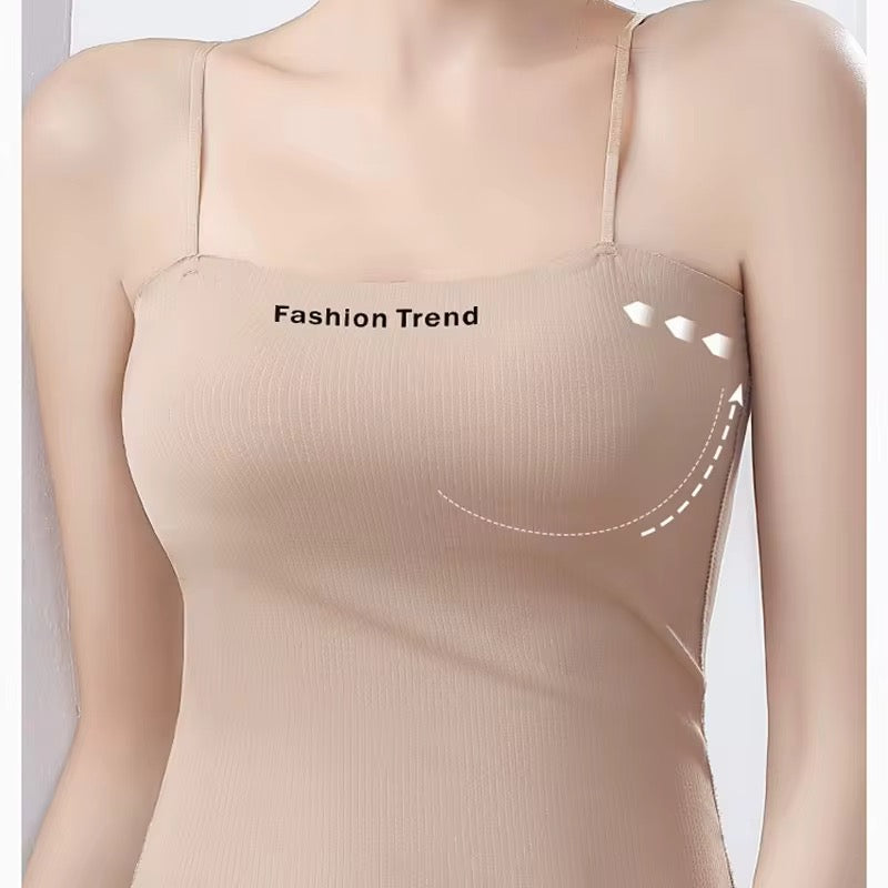 Beige tank top with 'Fashion Trend' text on a plain background
