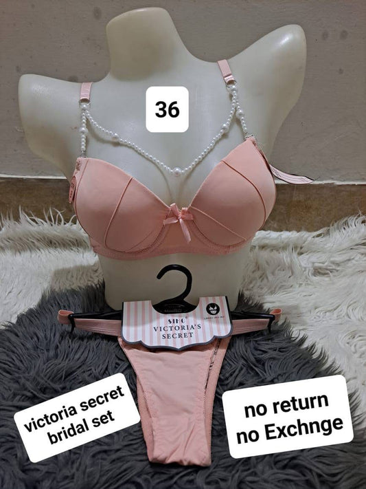 BLS Luxe Rosewood Bra & Thong Set - Beaded Straps & Padded Cups