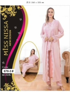 Soft Pink Three Piece Night Suit with Gown Basic Lingerie