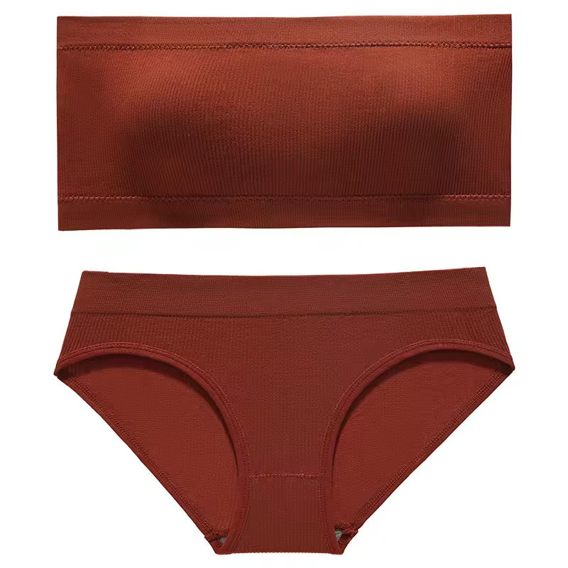 Brown bikini top and bottom set on a white background