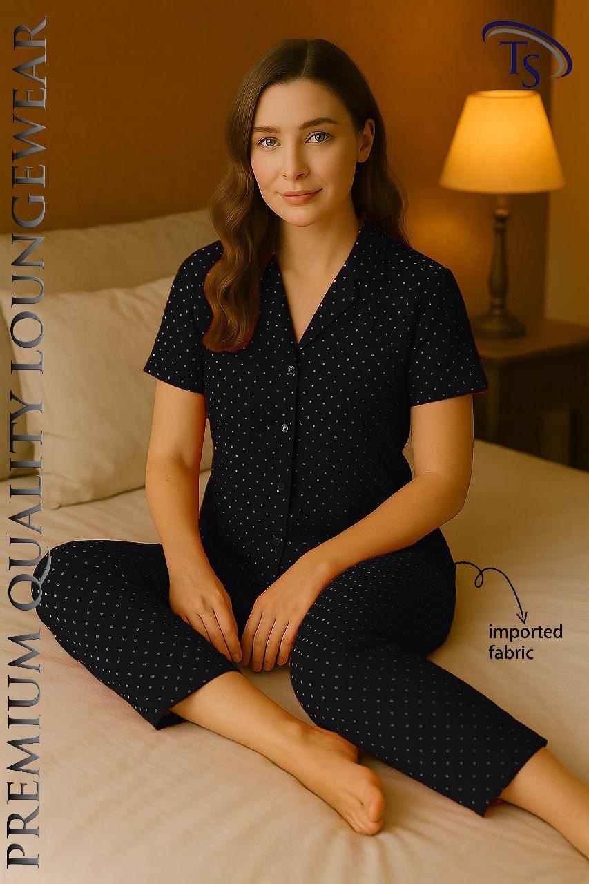 BLS Cotton Night Dress Polka Fest black
