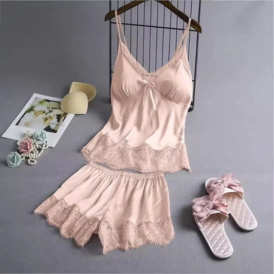 Basic Lingerie Satin Camisole with Shorts Nighty Summer Special Silk Lace Lingerie