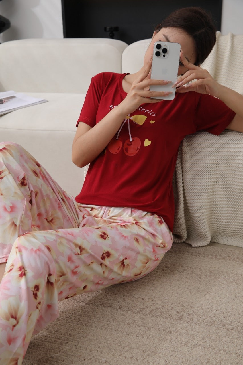 BLS Cool Summer Chic Pajama Shirt  red