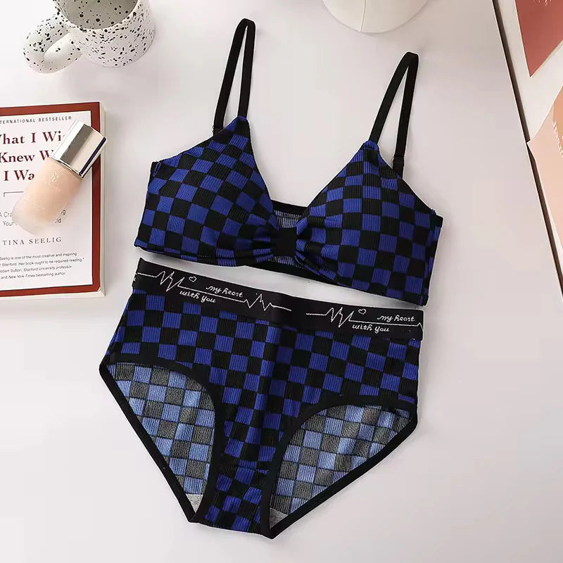 Basic Bow Bra Underwear Set Daily Wear Soft Cotton