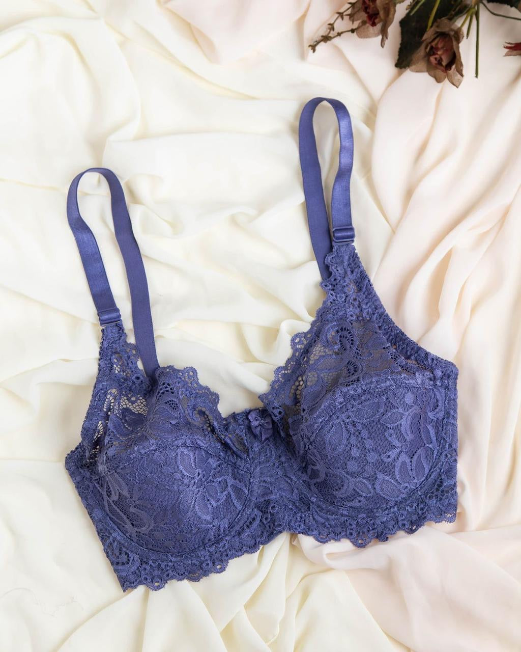 Non-padded underwired lace bra - Light blue - Ladies