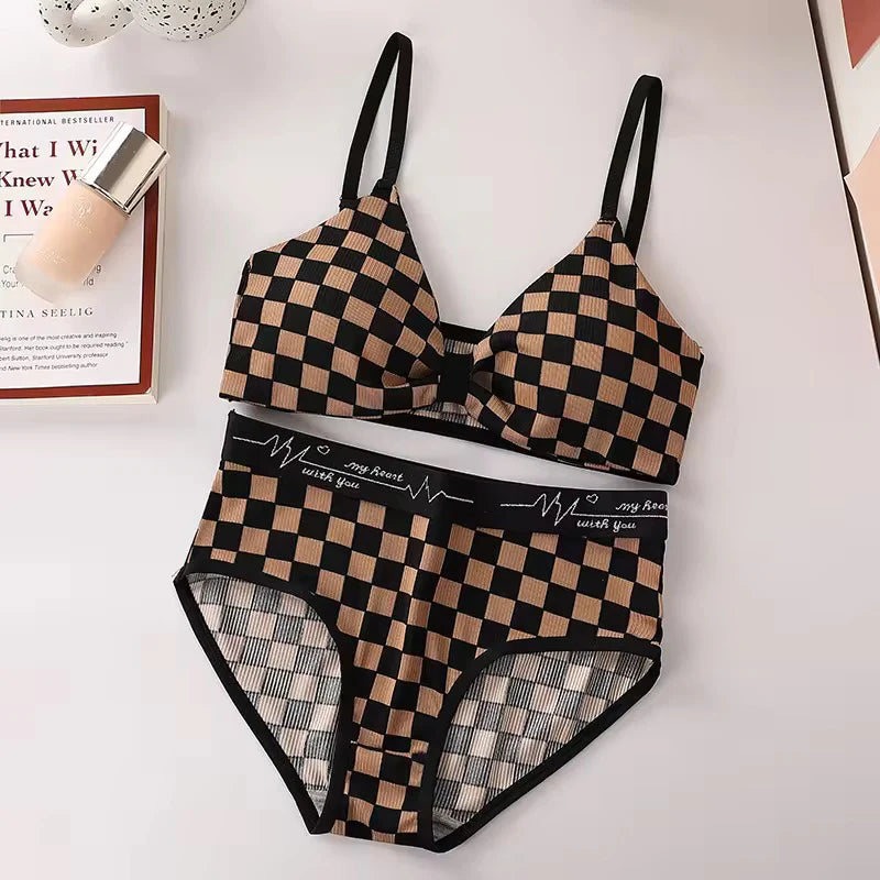 Basic Bow Bra Underwear Set Daily Wear Soft Cotton