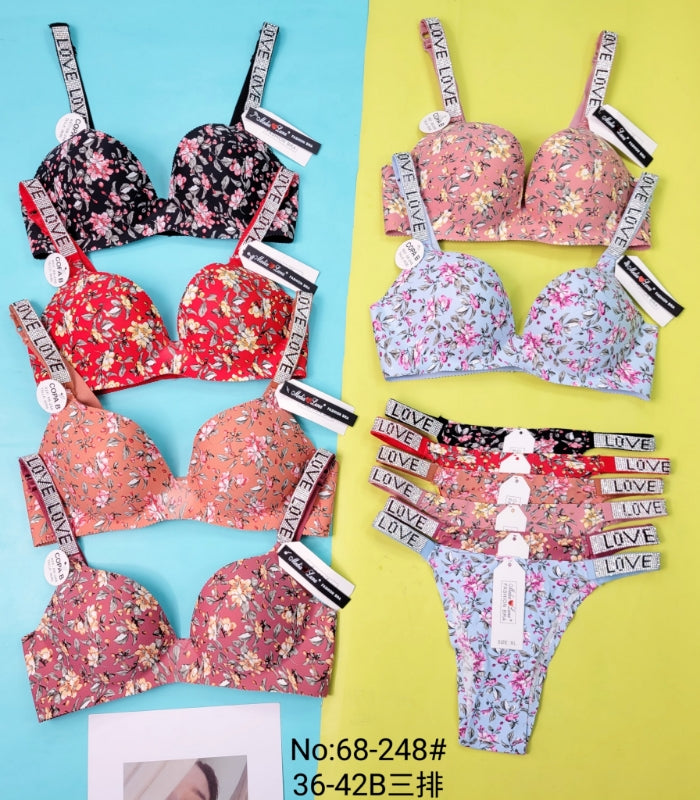 Floral T-Shirt Bra Thong Set 