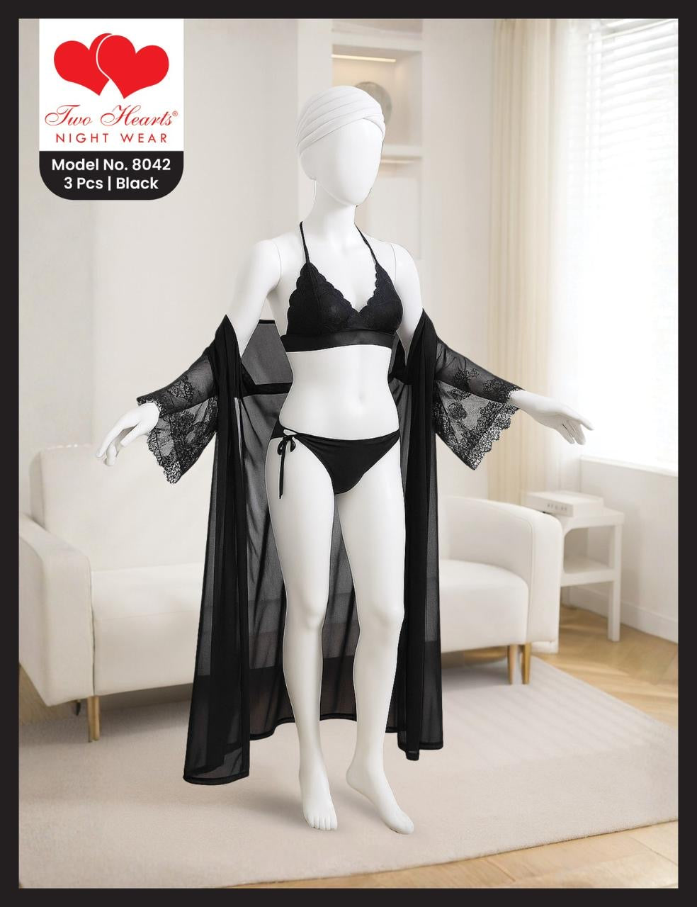  The Liquid Silk 3-Pc Bikini & Gown Set  black