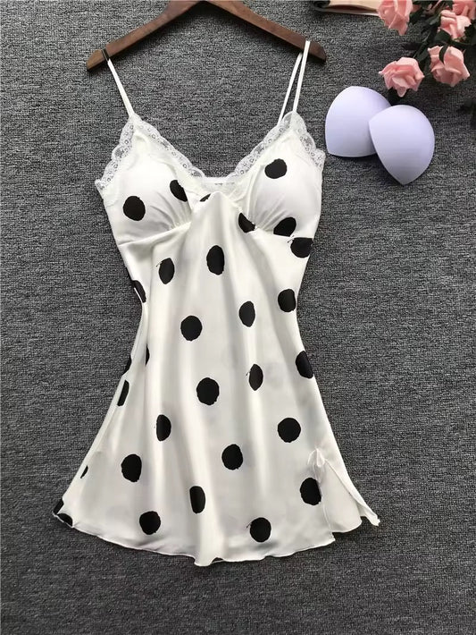 Basic Lingerie Polka Dot Silk Satin Nighty