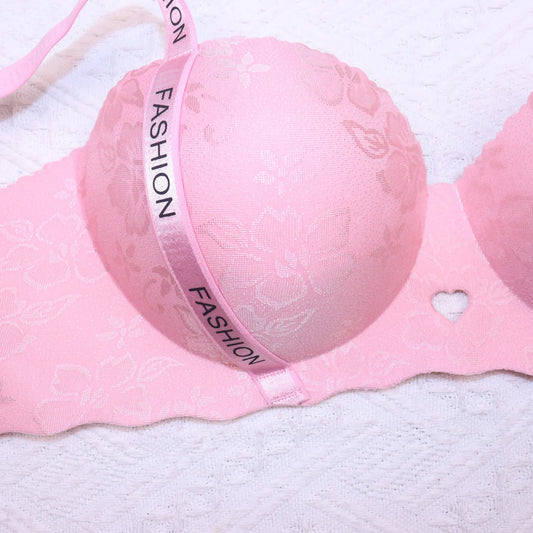 T-Shirt Bra Self Print Demi Cup Trendy Straps Fashion Wireless Bra pink