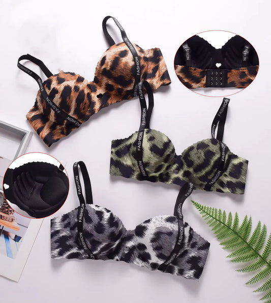 T-Shirt Bra Leopard Demi Cup Trendy Straps Fashion Wireless Bra