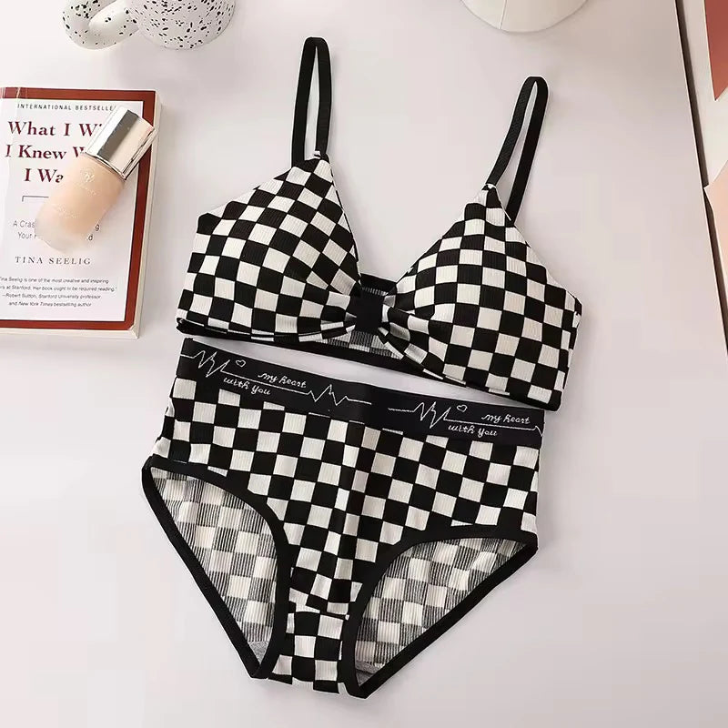 Basic Bow Bra Underwear Set Daily Wear Soft Cotton